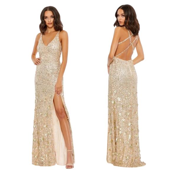 Mac Duggal Women's Nude Silver 93800 Dress Size 4 NWT